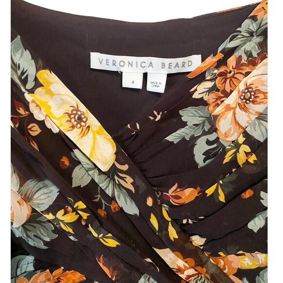 Veronica Beard Avani Floral Maxi Dress US 4 Brown 100% Silk Formal Gown Roses - Picture 10 of 15